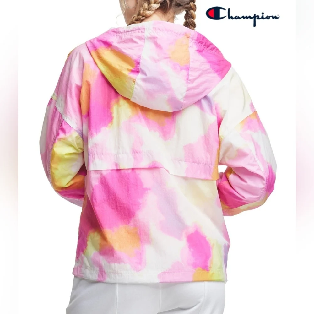 Champion Women's Tie Dye Anorak Jacket Pink Yellow NWT - Picture 3 of 15